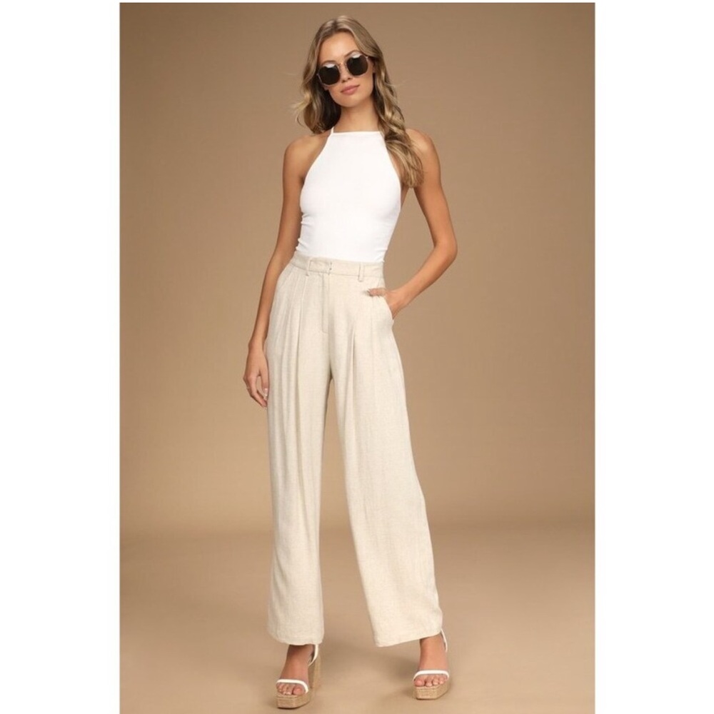 Never Miss Beige High-Waisted Wide-Leg Pleated
Trouser Pants Lulus XS